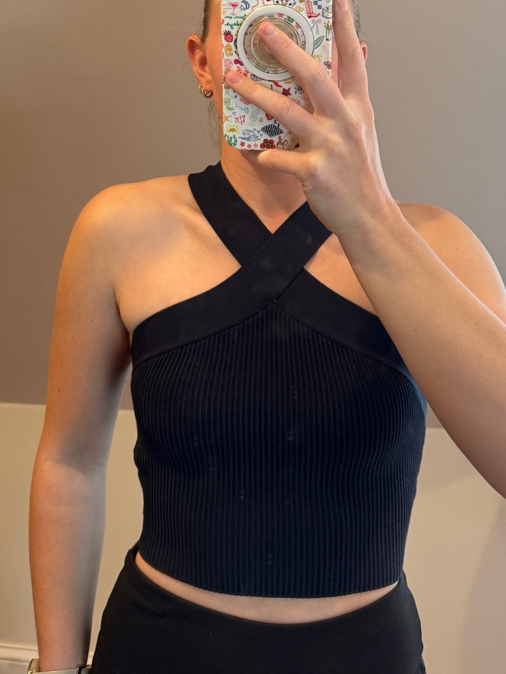 Babaton Artizia Navy Ribbed Crisscross Halter Crop Top - Size XS